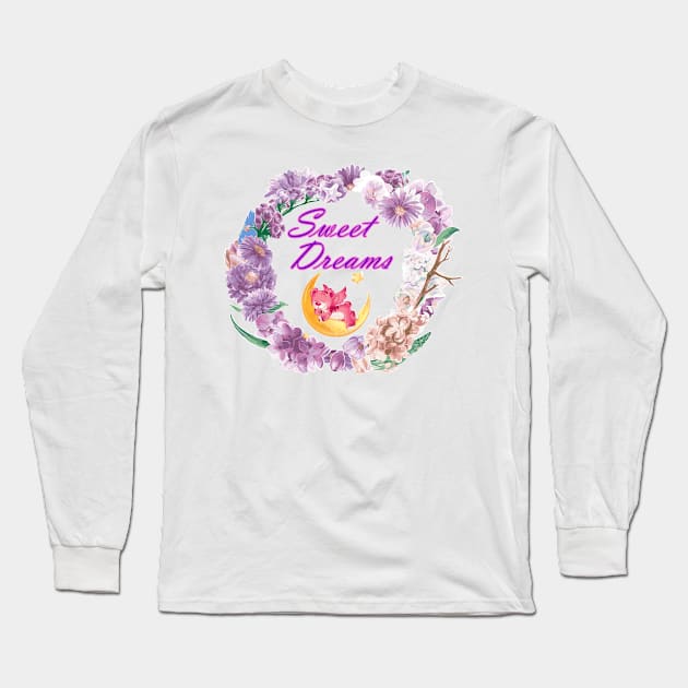Sweet Dreams Teddy Bear Floral Frame Long Sleeve T-Shirt by antarte